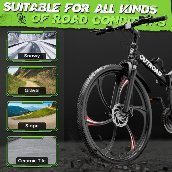 26 Inch Adult Folding Bikes/Mountain Bikes, 21 Speeds Mountain Bicycles with Full Suspension, Dual Disc Brake, High Carbon Steel Frame, Foldable Bike for Men/Women/Teen, Multiple Colors - Image 3