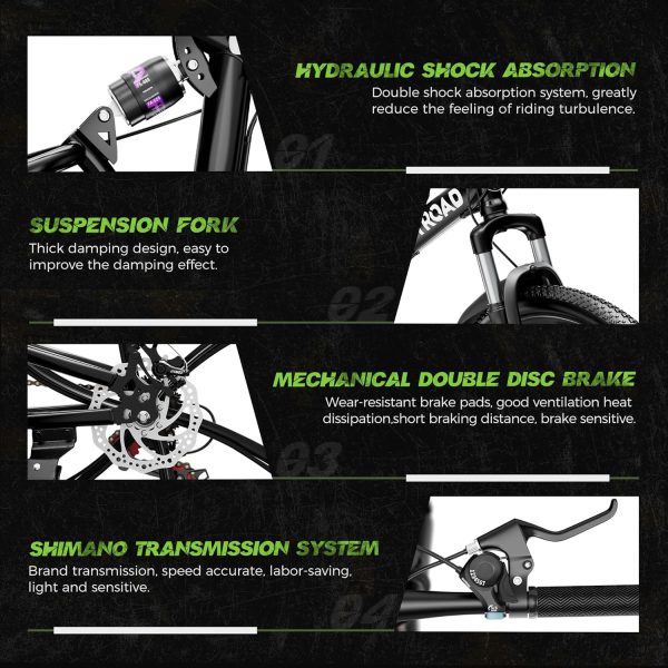 26 Inch Adult Folding Bikes/Mountain Bikes, 21 Speeds Mountain Bicycles with Full Suspension, Dual Disc Brake, High Carbon Steel Frame, Foldable Bike for Men/Women/Teen, Multiple Colors - Image 4