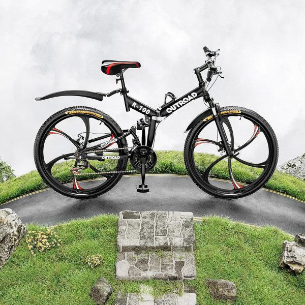 26 Inch Adult Folding Bikes/Mountain Bikes, 21 Speeds Mountain Bicycles with Full Suspension, Dual Disc Brake, High Carbon Steel Frame, Foldable Bike for Men/Women/Teen, Multiple Colors - Image 7