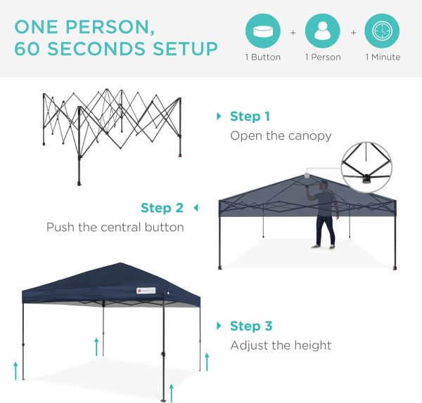 Best Choice Products 10x10ft 1-Person Setup Pop Up Canopy Tent Instant Portable Shelter w/ 1-Button Push, Case, 4 Weight Bags - Blue - Image 2