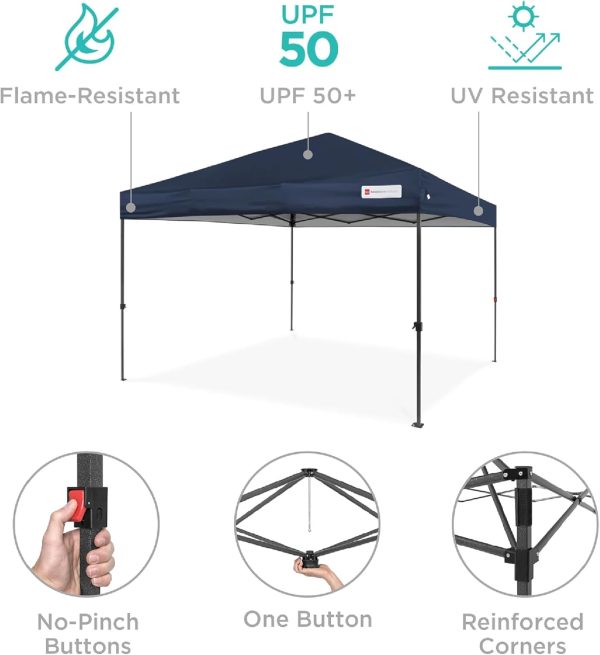 Best Choice Products 10x10ft 1-Person Setup Pop Up Canopy Tent Instant Portable Shelter w/ 1-Button Push, Case, 4 Weight Bags - Blue - Image 4