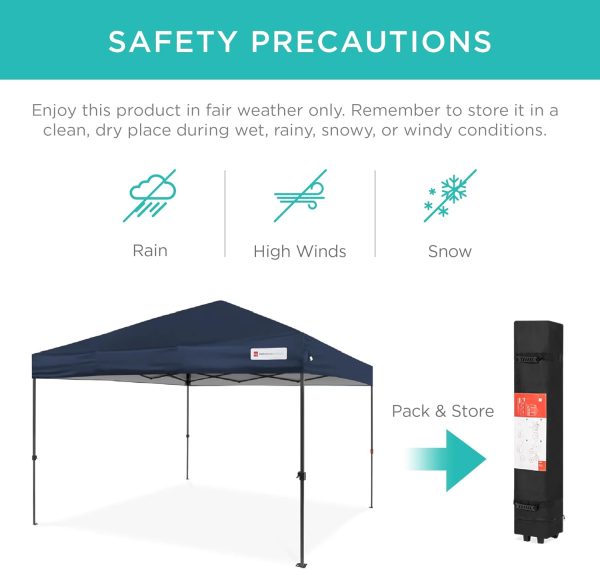 Best Choice Products 10x10ft 1-Person Setup Pop Up Canopy Tent Instant Portable Shelter w/ 1-Button Push, Case, 4 Weight Bags - Blue - Image 5