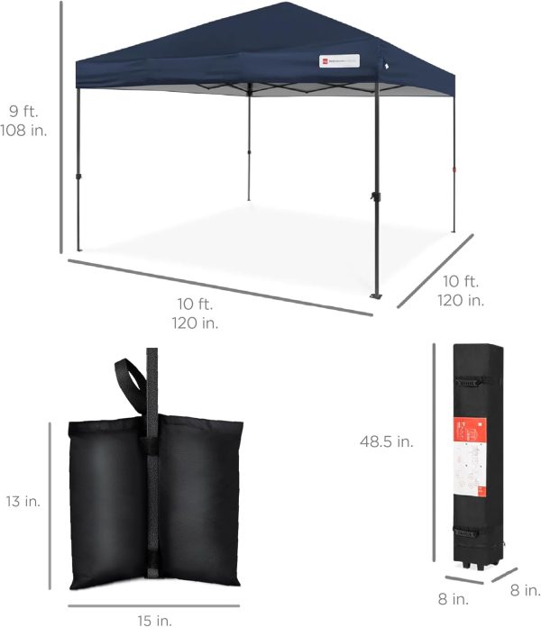 Best Choice Products 10x10ft 1-Person Setup Pop Up Canopy Tent Instant Portable Shelter w/ 1-Button Push, Case, 4 Weight Bags - Blue - Image 9