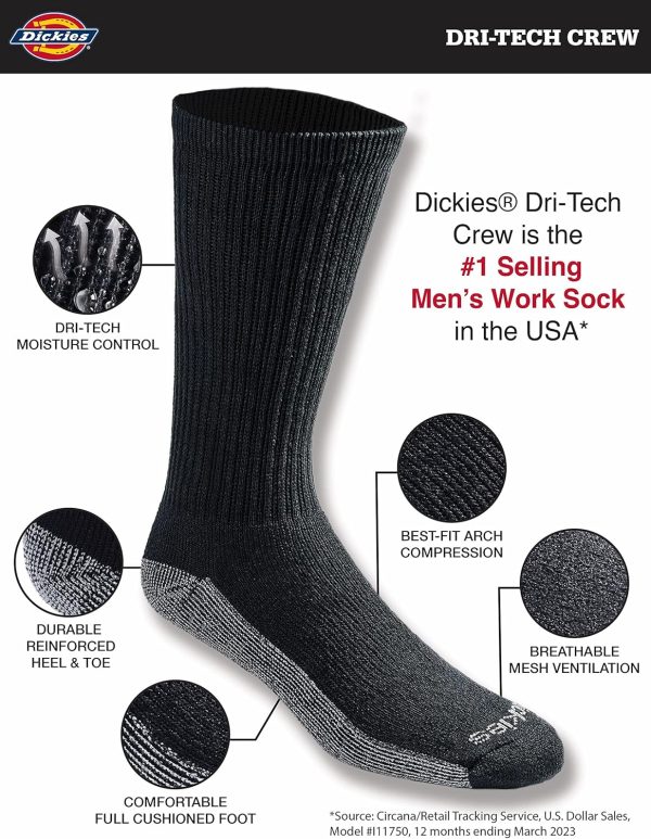 Men's Dri-Tech Moisture Control Crew Socks Multipack, Available in M-XXL - Image 2
