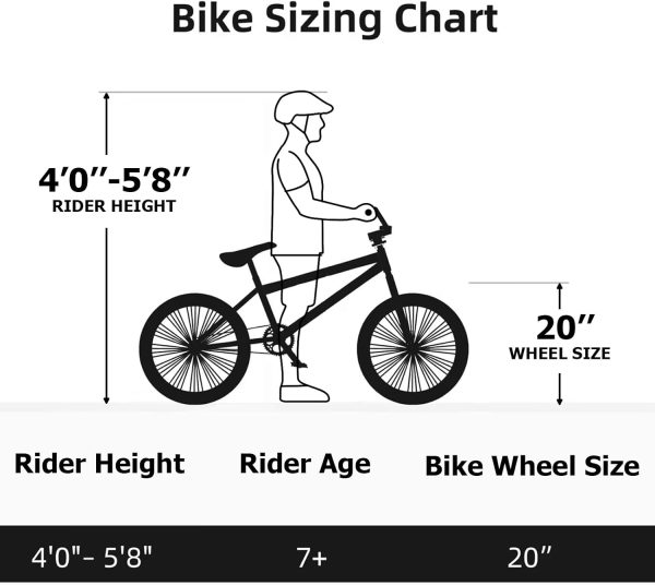 WEIZE Freestyle BMX Bike, 20 inch Trick Bicycle for Kids and Adults Men Women, Hi-Ten Steel Frame, 360 Degree Rotor Freestyle, 4 Pegs Single Speed Teen Bike, Beginner-Level to Advanced Riders - Image 5